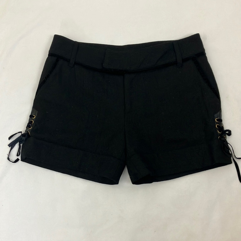 Image black cuffed mini shorts with lace up details woman’s size small